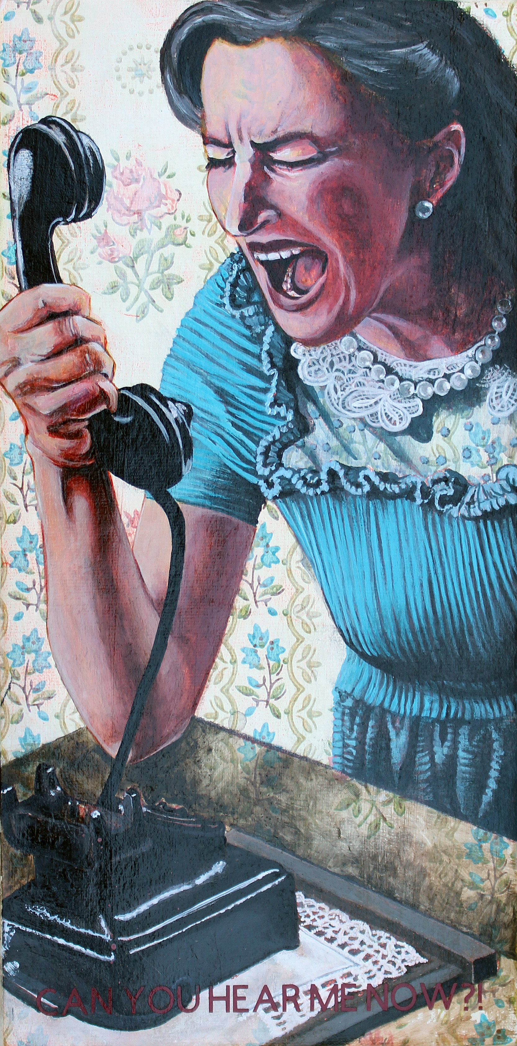 Original artwork by Judith Ann Miller, acrylic on vintage wallpaper from childhood room