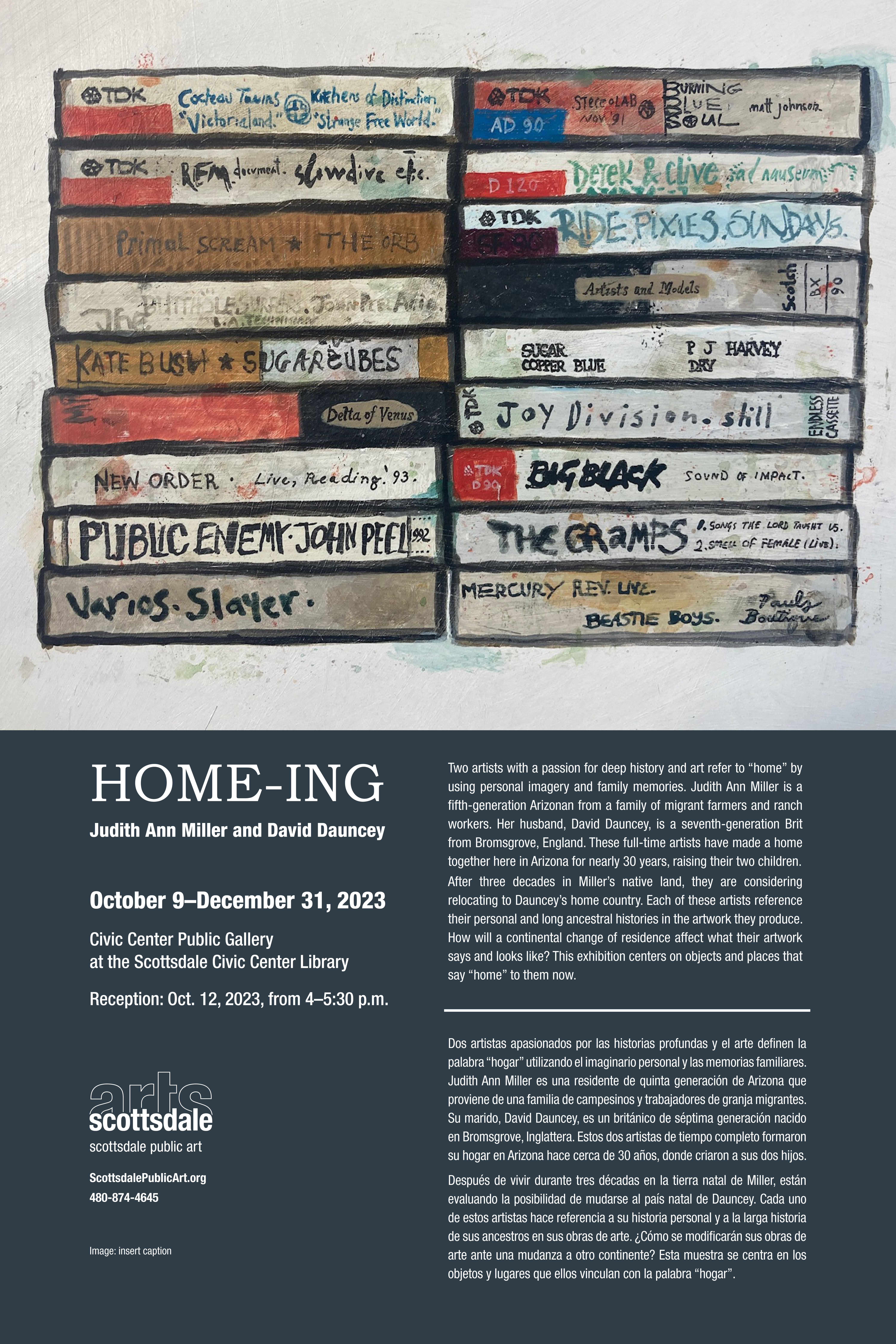 Exhibition poster for Home-Ing, joint exhibition by artists Judith Ann Miller and David Dauncey