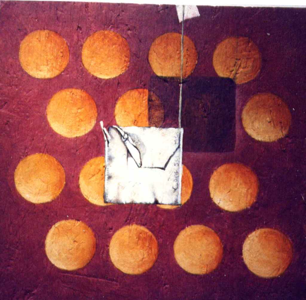 Original artwork by Judith Ann Miller, a study referencing Dali with a tea bag detail