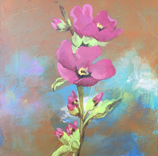 Original artwork by Judith Dauncey, acrylic abstract background with Globe Mallow wildflower