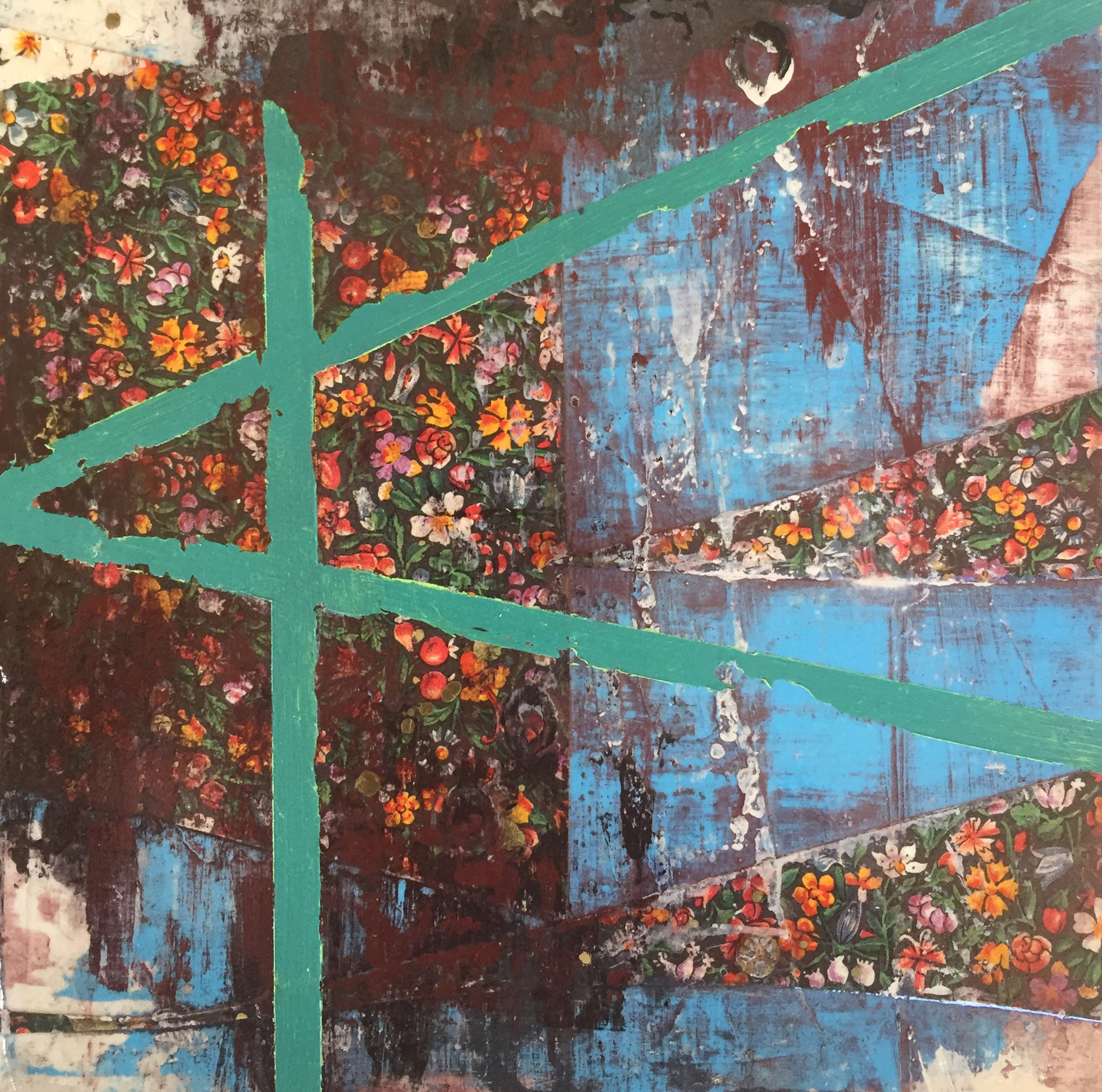 Small acrylic mixed media abstract on panel by artist Judith Dauncey