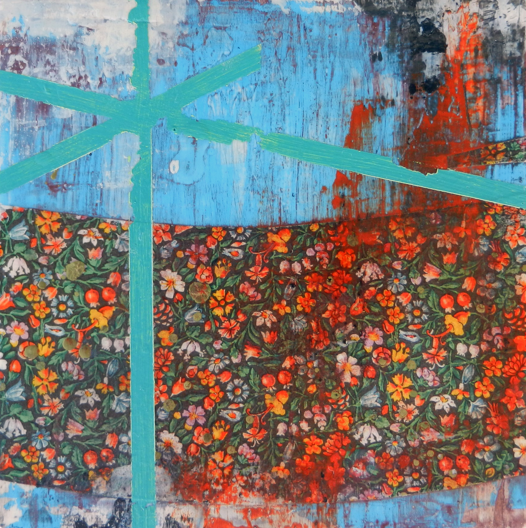 Small acrylic mixed media abstract on panel by artist Judith Dauncey