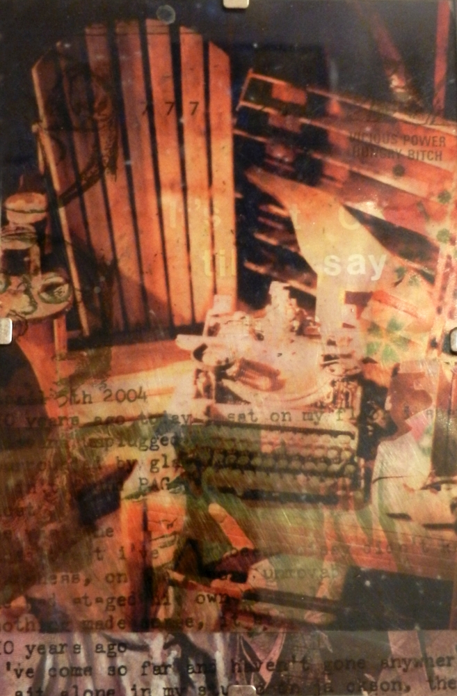 Original mixed media artwork by Judith Ann Miller, transparency, acrylic, seeds, paper collage and Letraset